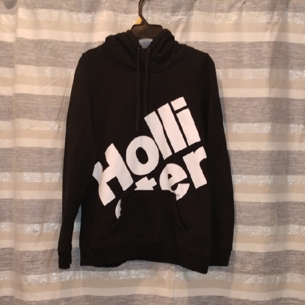 Hollister Black Hoodie with Bold White Text